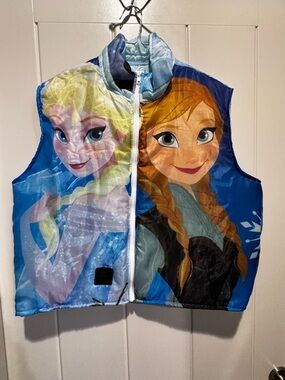 Ladies Blue Puffer Vest Featuring Elsa & Anna